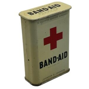 Vintage Johnson & Johnson Band-Aid Tin with Original Bandages Red Cross